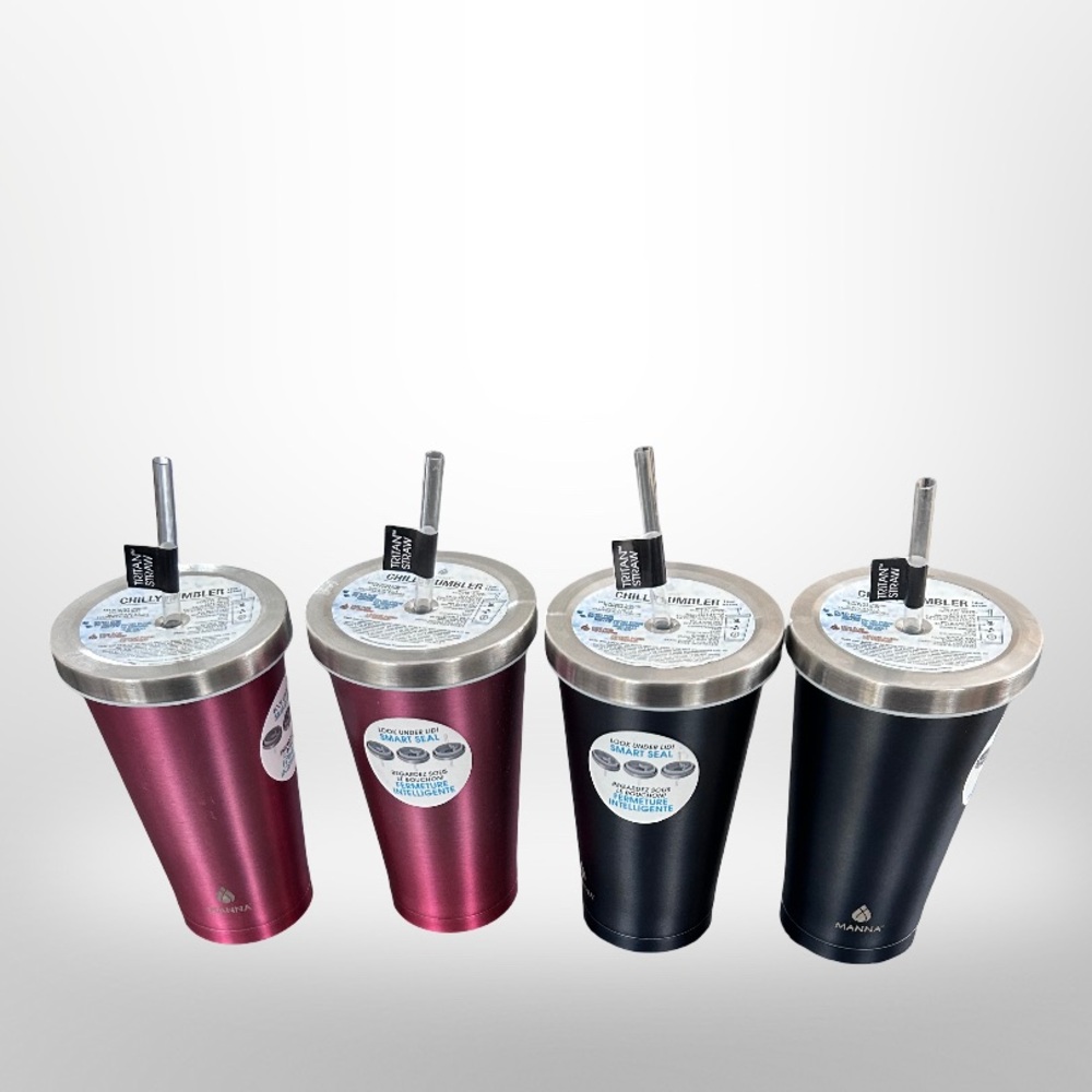 Set of 4 Manna Chilly Stainless Steel Tumbler with Straw NWT